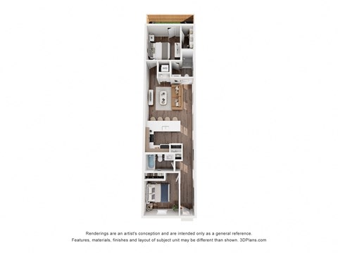 Floor plan for 2 beds, 2 baths, 818 sqft
